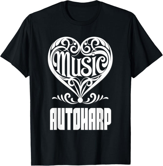 Music Lover Elegant Scrolled Heart for Autoharp Fans T-Shirt - T-Shirt | Black