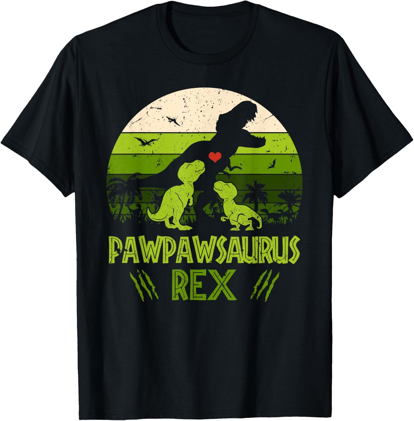 Pawpawsaurus Rex 2 Kids Sunset For Fathers Day Gift T-Shirt - T-Shirt | Black