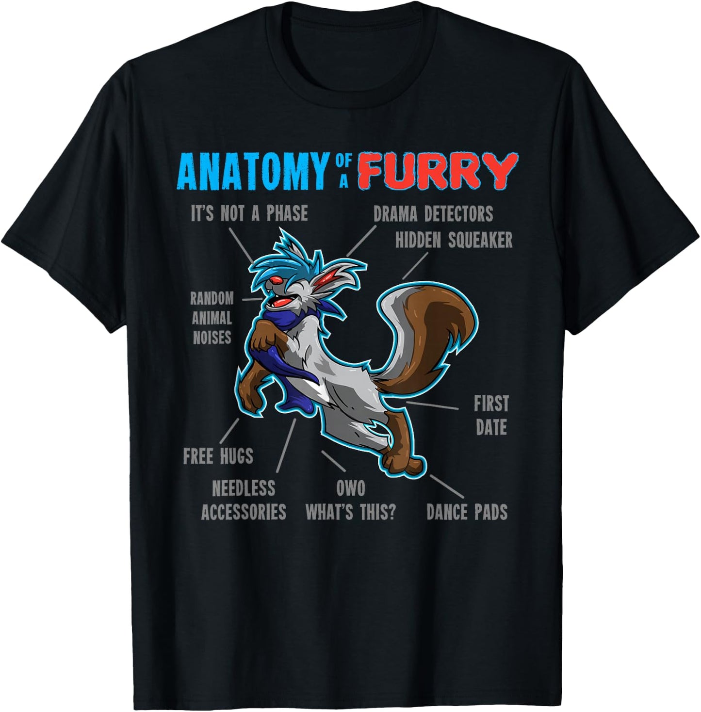 Furry shirt - Anatomy of a Furry - cartoon wolf shirt T-Shirt - T-Shirt | Black