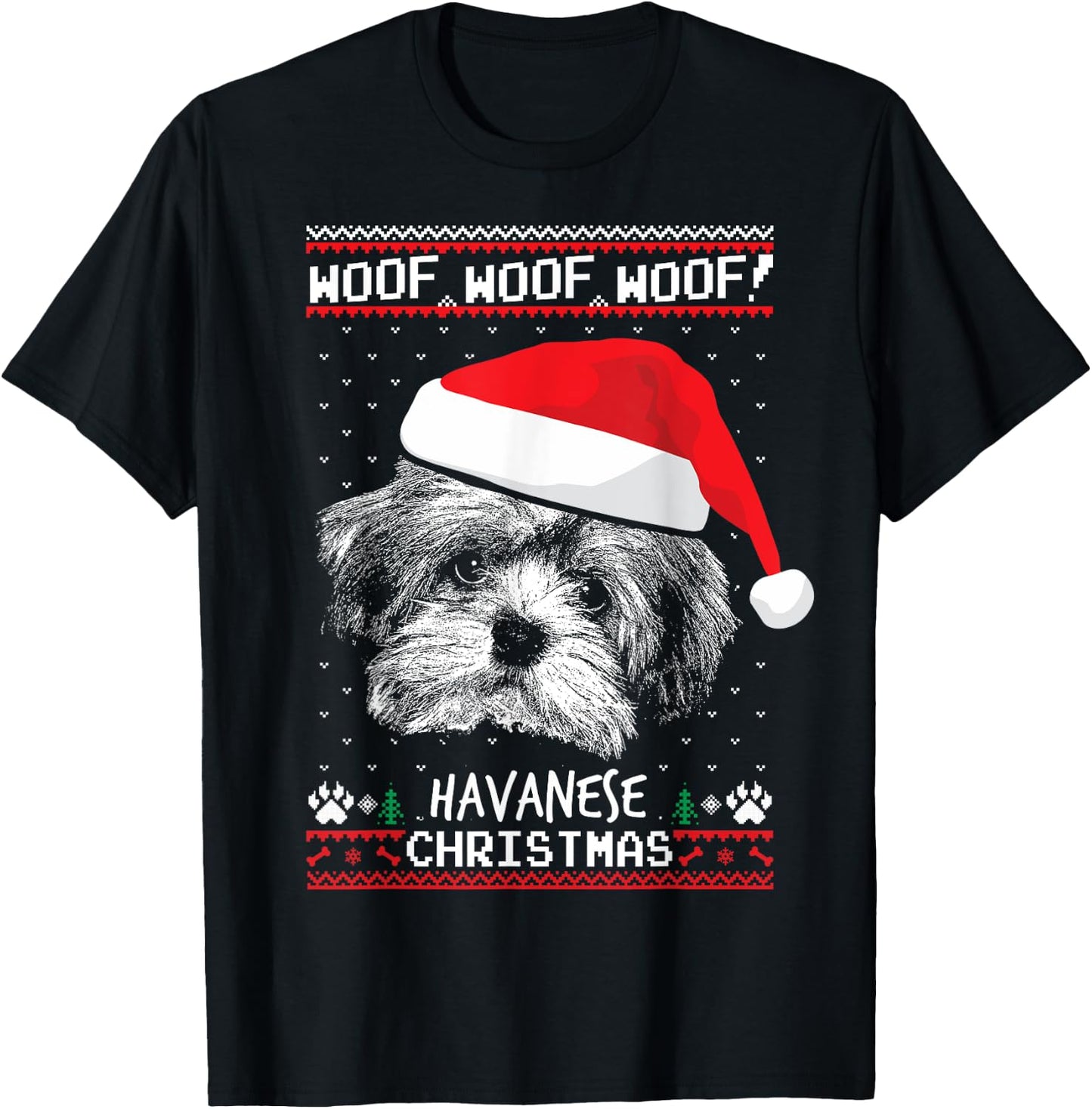 Woof Havanese Christmas Funny Xmas T-Shirt - T-Shirt | Black