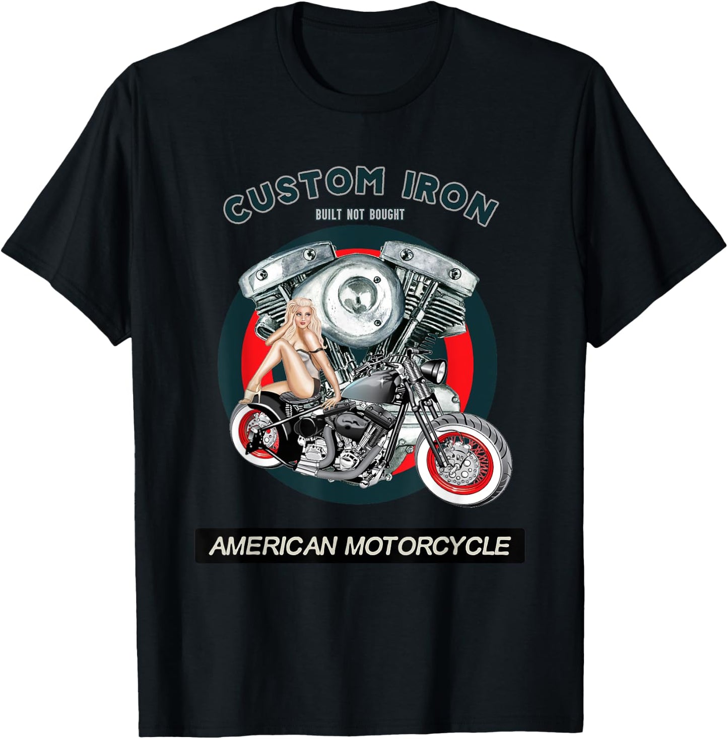 Built Not Bought Custom Iron Motorcycle Bobber VTwin PinUp T-Shirt - T-Shirt | Black