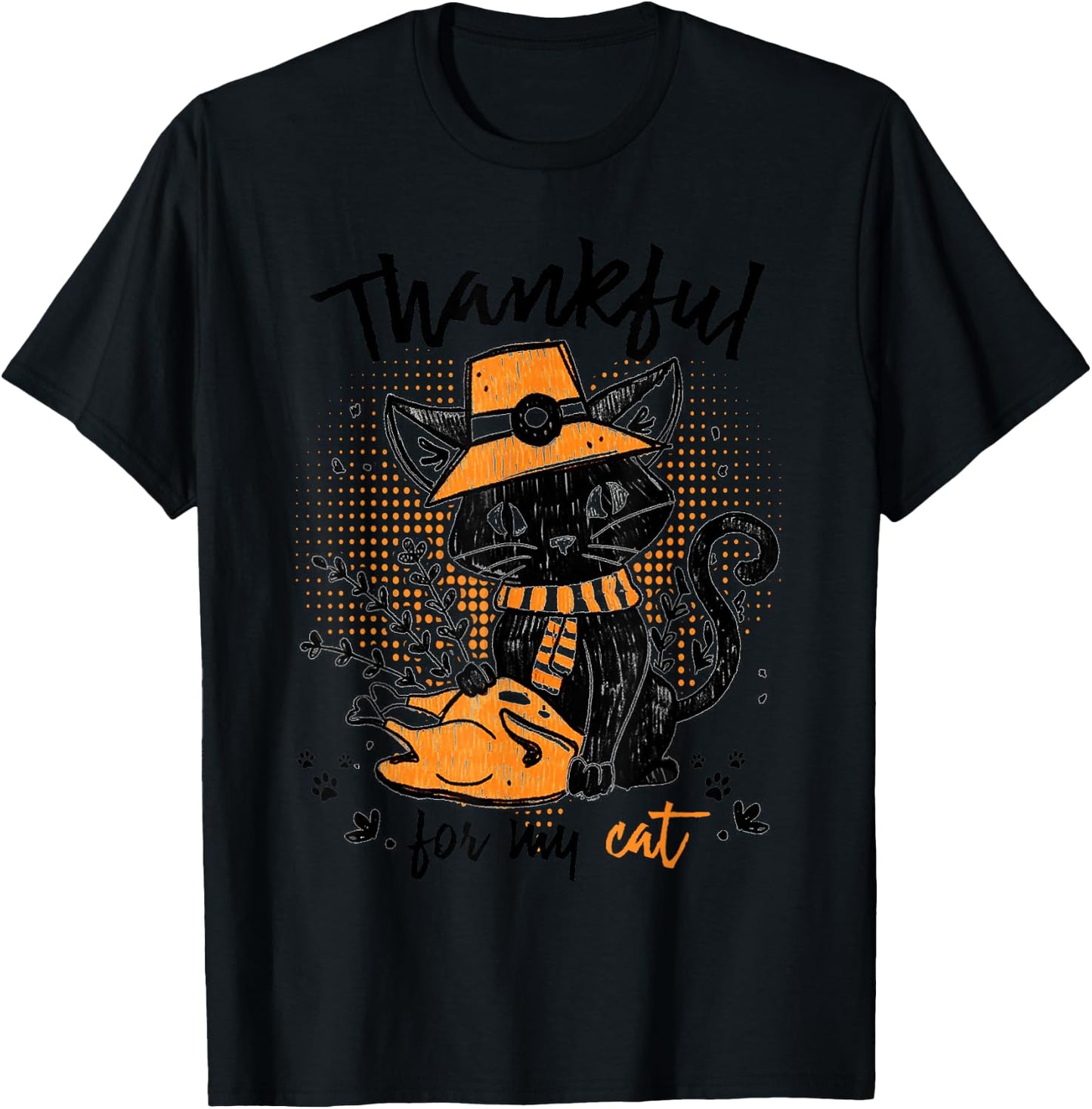 Thankful For My Cat Thanksgiving Cat Lover Gift T-Shirt - T-Shirt | Black
