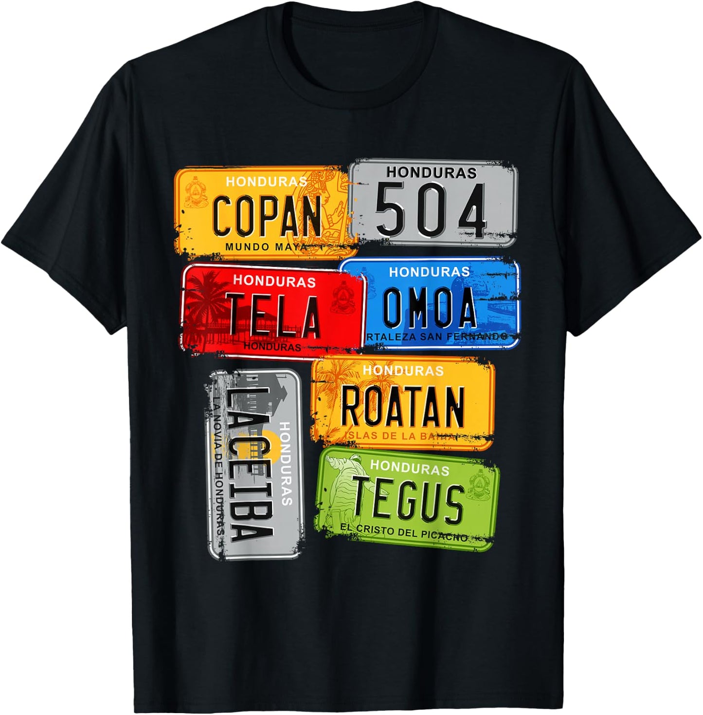 Honduras, turistic car Plates, Copan, Tela, Omoa Small T-Shirt - T-Shirt | Black