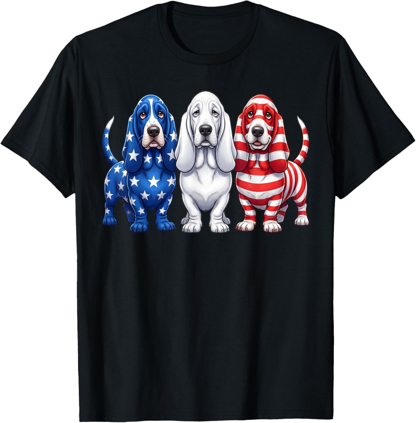 Basset Hound American Flag 4th of July Independence Day T-Shirt - T-Shirt | Black