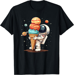 Funny Space Man Holding Ice Cream Plants Spaceman Astronaut T-Shirt - T-Shirt | Black