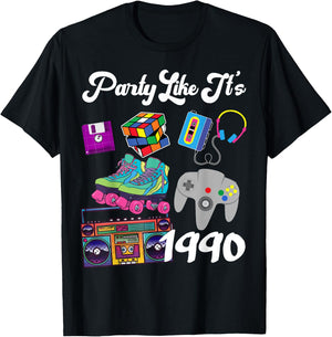 Retro Party Like It's 1990 30th Birthday T-Shirt - T-Shirt | Black