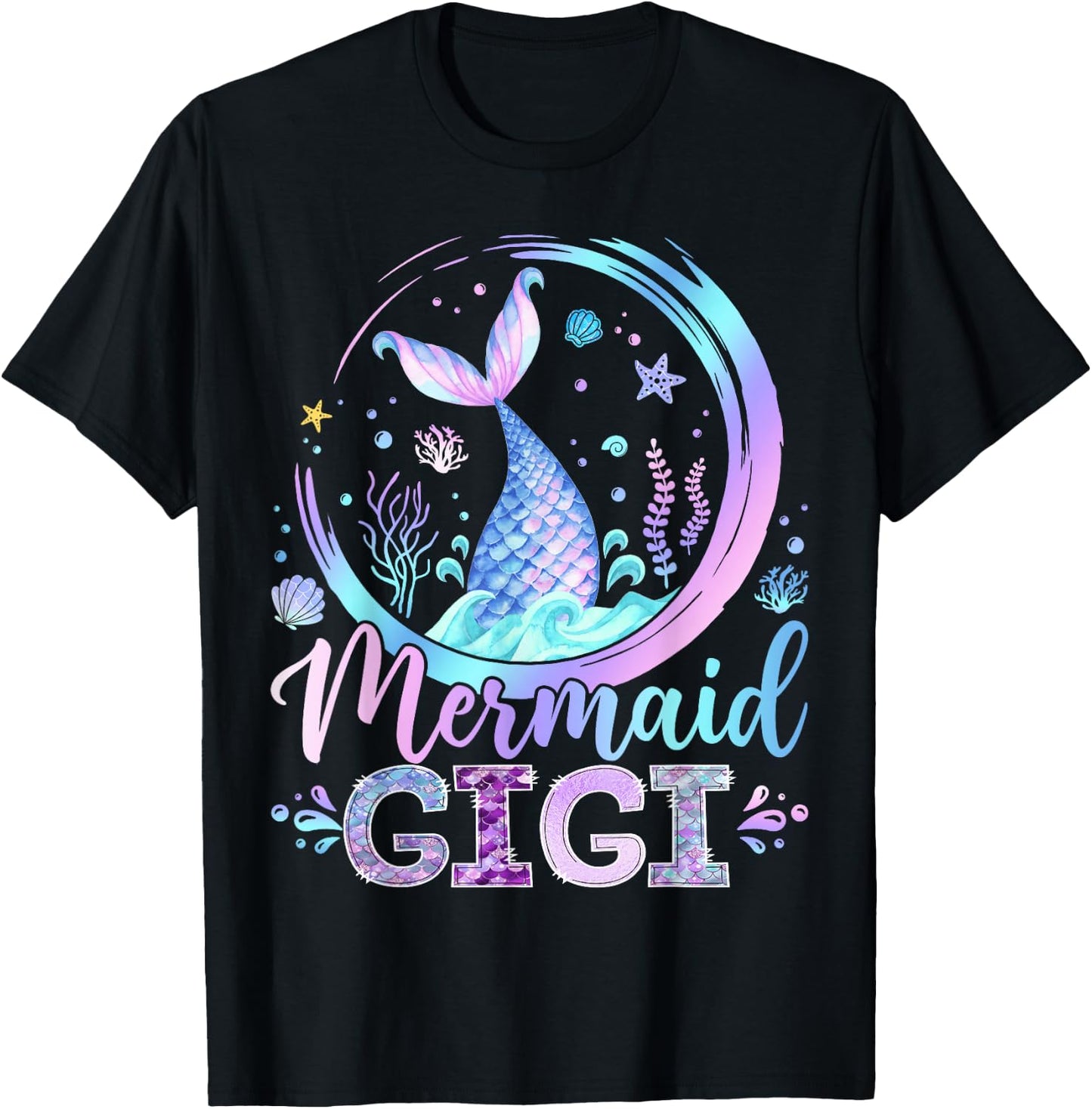 Mermaid Gigi Family Matching Girl Birthday Party T-Shirt - T-Shirt | Black
