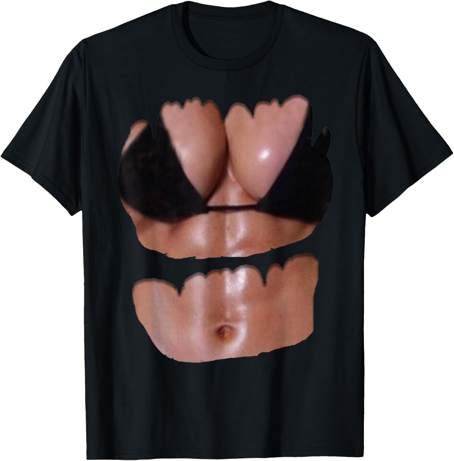 Fake Abs T Shirt Funny Bikini Body Muscle Six Pack 3D T-Shirt - T-Shirt | Black