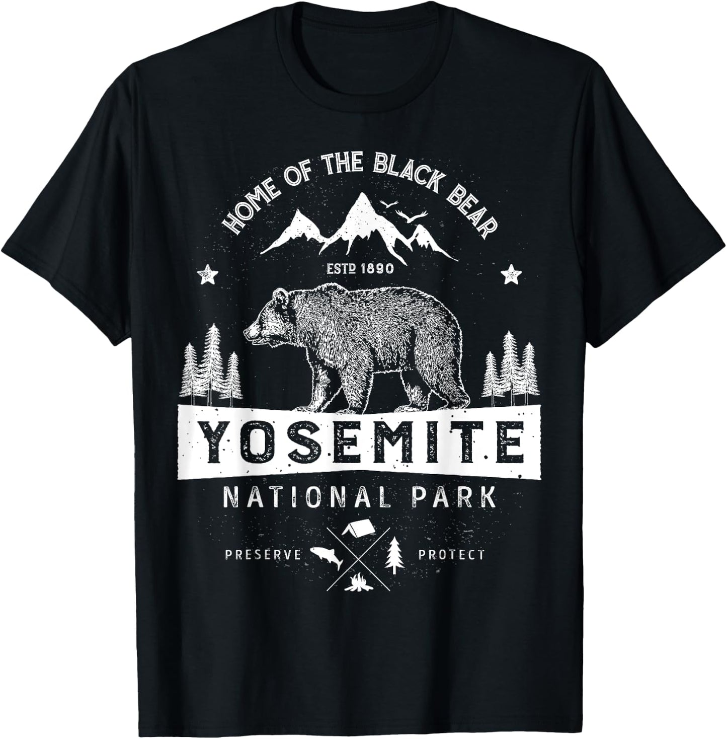 Yosemite National Park T shirt California Bear Vintage Gifts T-Shirt - T-Shirt | Black