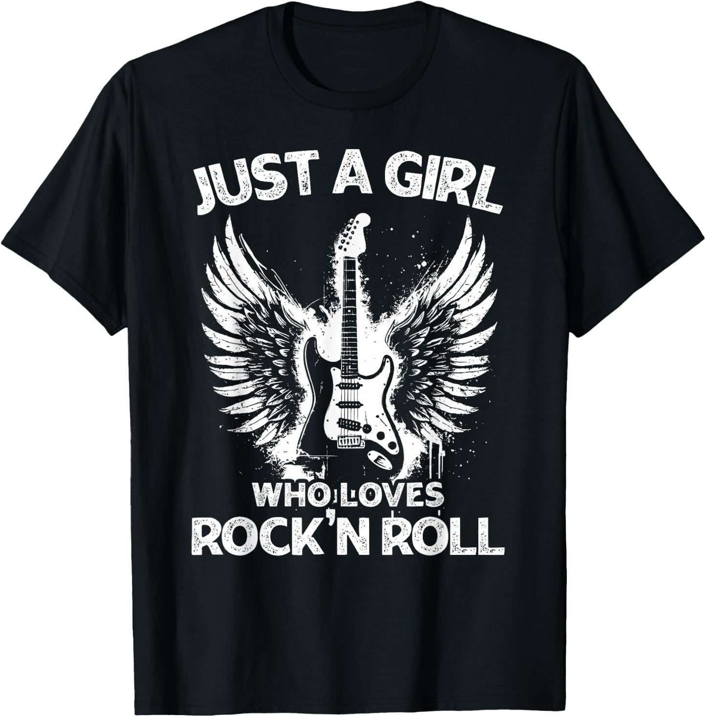 Just A Girl Who Loves Rock And Roll Rock Band Guitar Concert T-Shirt - T-Shirt | Black