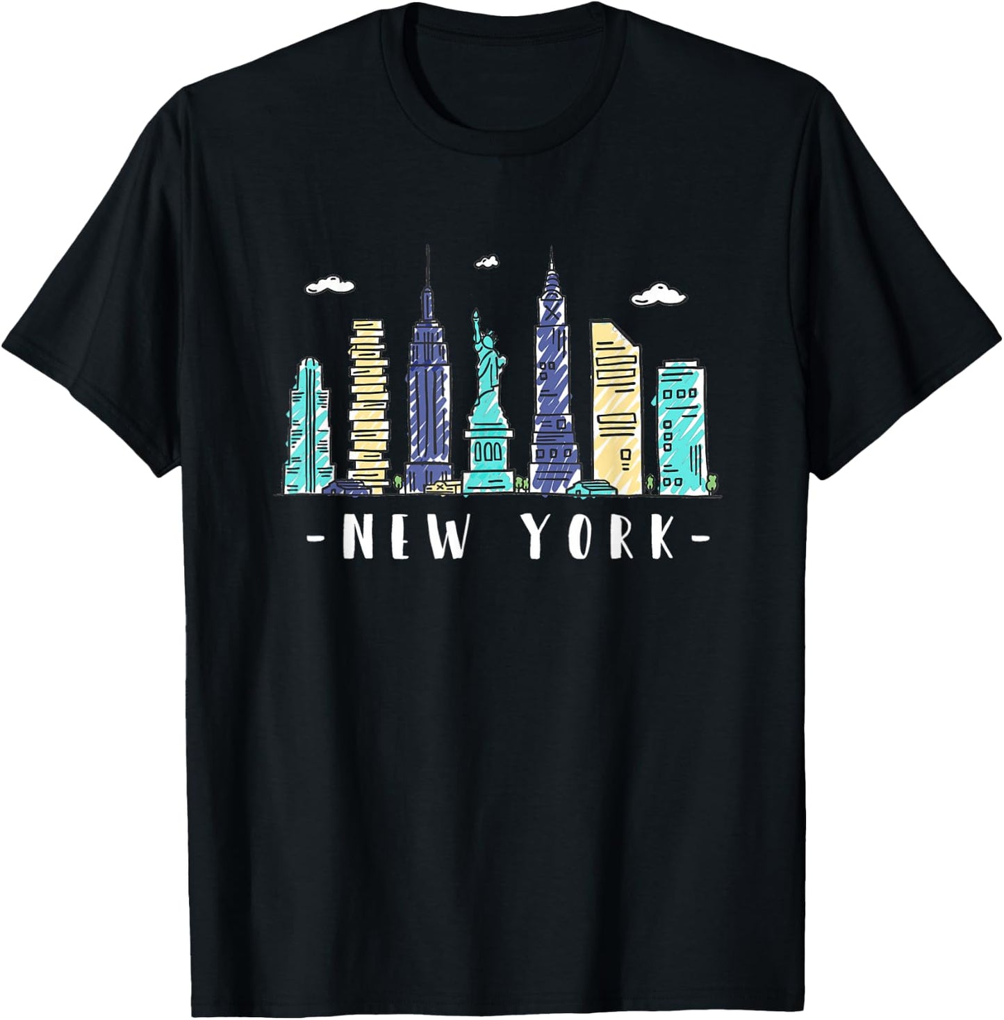 New York Skyline NYC NY City USA America Souvenir Gift T-Shirt - T-Shirt | Black