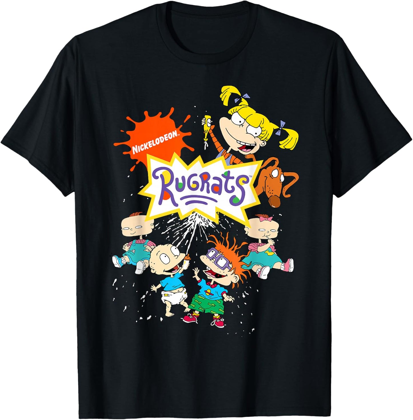 Rugrats Logo with Nick Logo and Rugrats Characters Small T-Shirt - T-Shirt | Black
