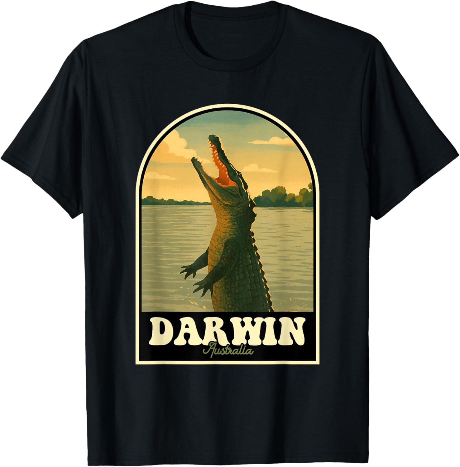 Darwin Australia Vintage Travel Design with Sunset and Natur T-Shirt - T-Shirt | Black
