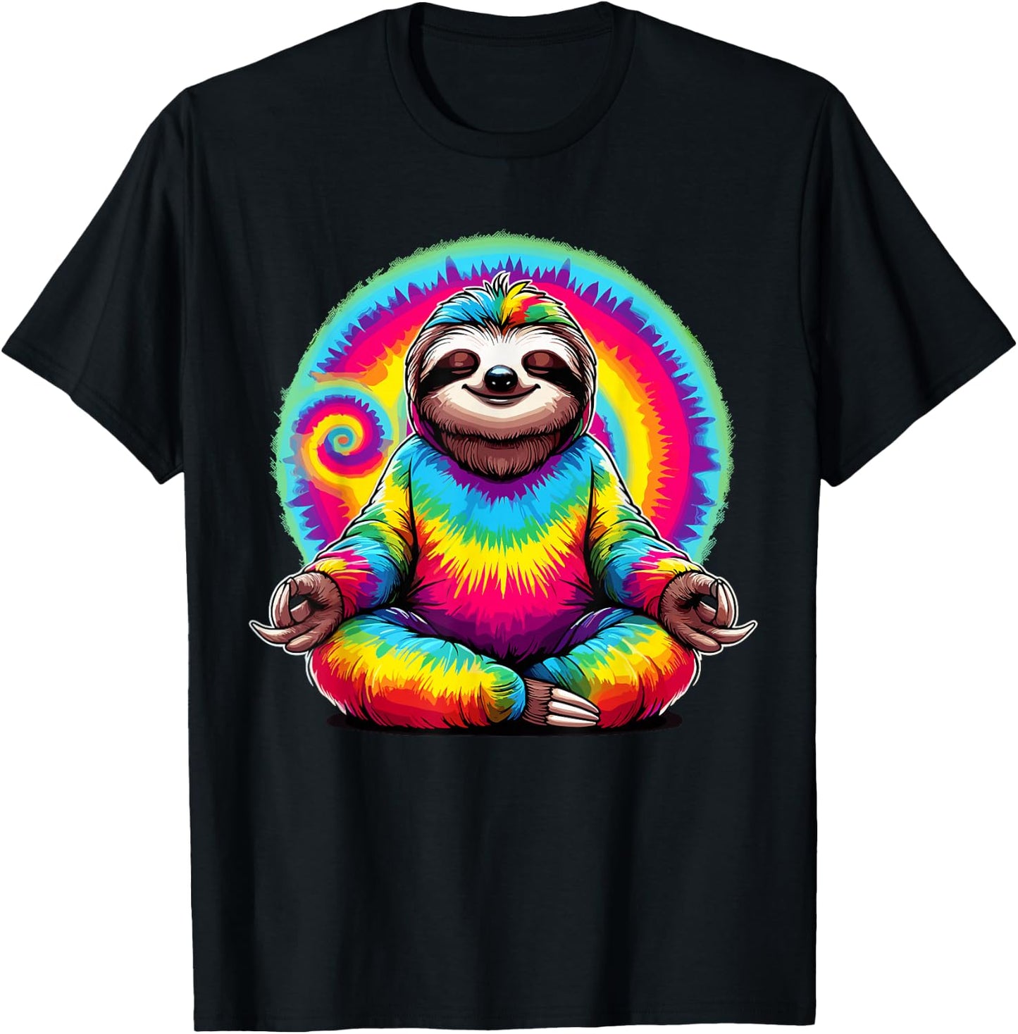 Hippie Sloth Peace Sign Tie-Dye Hippie T-Shirt - T-Shirt | Black