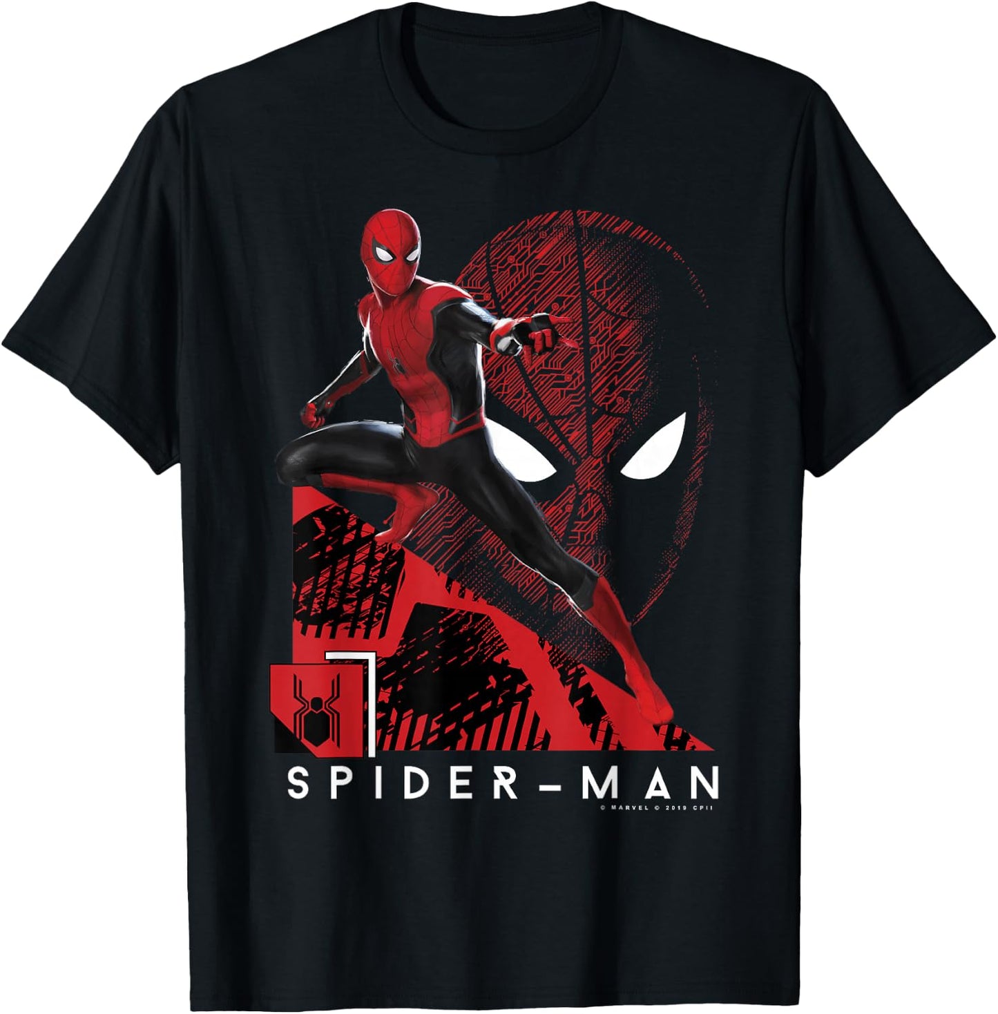 Marvel Spider-Man Far from Home Portrait Tech Background Small T-Shirt - T-Shirt | Black