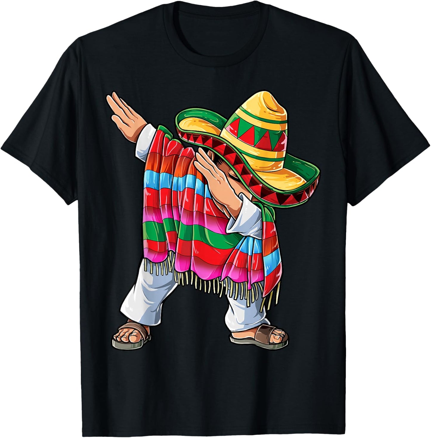 Dabbing Mexican Poncho Cinco de Mayo Boys Men Short Sleeve Sombrero Dab T-Shirt - T-Shirt | Black