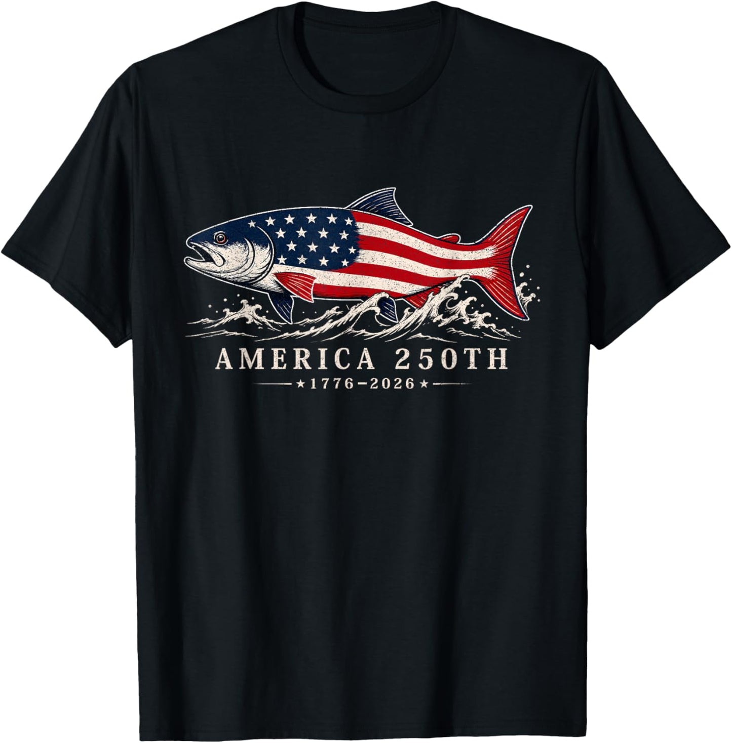 250 America Years 1776 2026 Fishing USA Flag 250th Birthday T-Shirt - T-Shirt | Black