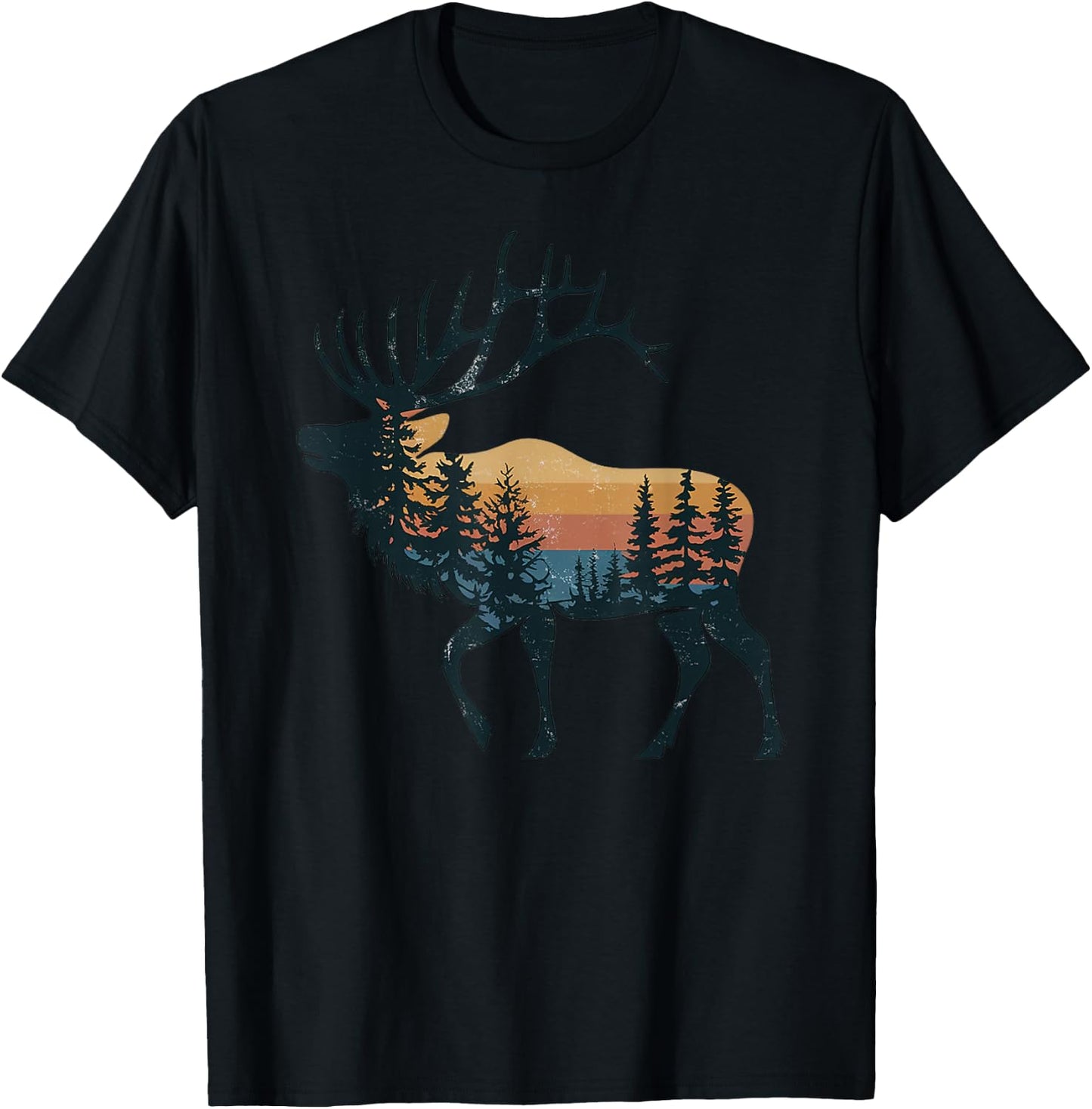 Elk Hunting Hiking Outdoor Camping Forest Men Women Elk T-Shirt - T-Shirt | Black