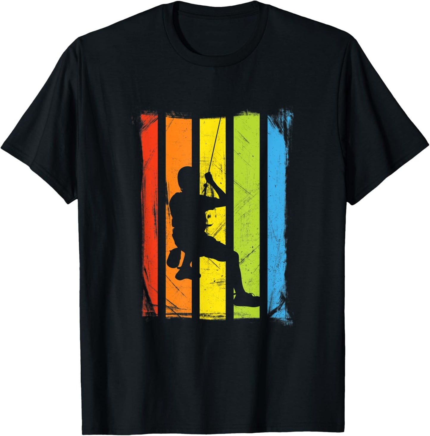 Rock Climbing | Rainbow Distressed Design T-Shirt - T-Shirt | Black
