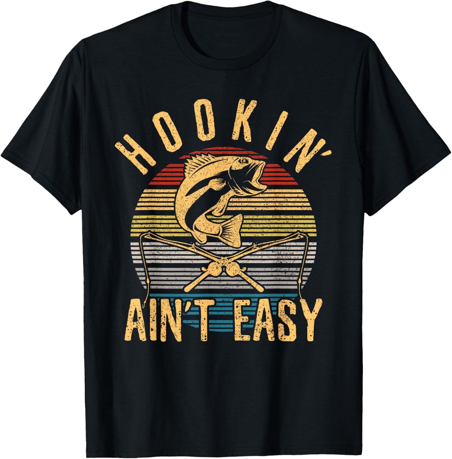 Funny Fishing Vintage Hookin' Ain't Easy Fisherman Gift T-Shirt - T-Shirt | Black