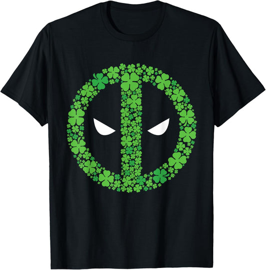 NEW Marvel Deadpool St Patrick's Day Green Clover Mask Logo T-Shirt - T-Shirt | Black
