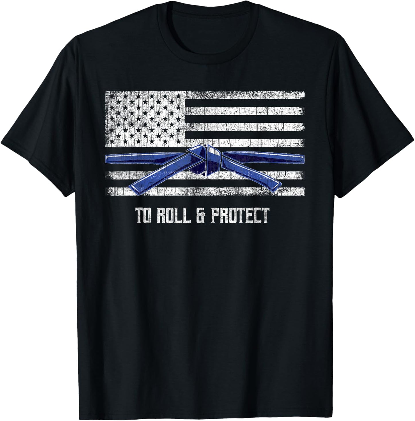 Distressed Police Thin Blue Line BJJ MMA Jiu Jitsu shirt T-Shirt - T-Shirt | Black