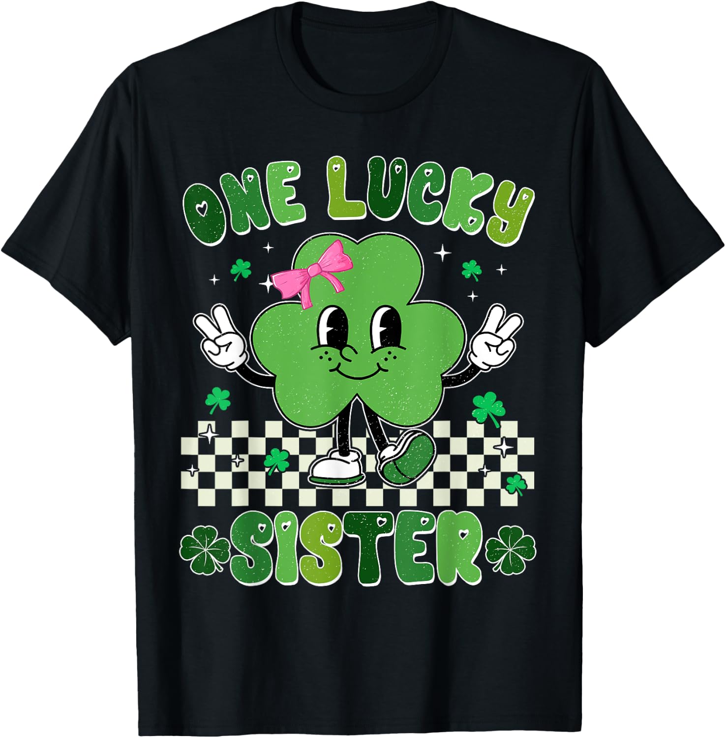One Lucky Sister St Patrick's Day Shamrock Kids Girl Toddler T-Shirt - T-Shirt | Black