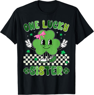 One Lucky Sister St Patrick's Day Shamrock Kids Girl Toddler T-Shirt - T-Shirt | Black