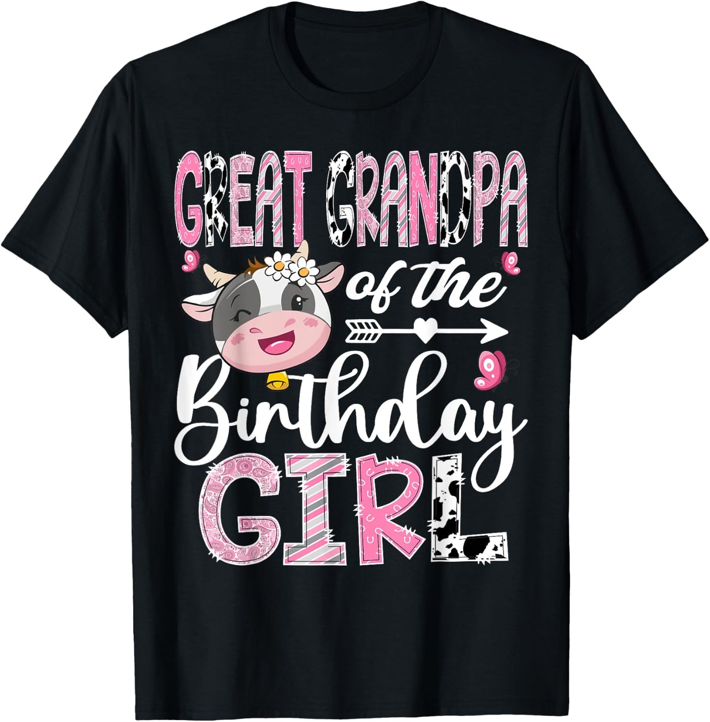 Great Grandpa Of The Birthday Girl Farm Cow 1St Birthday T-Shirt - T-Shirt | Black