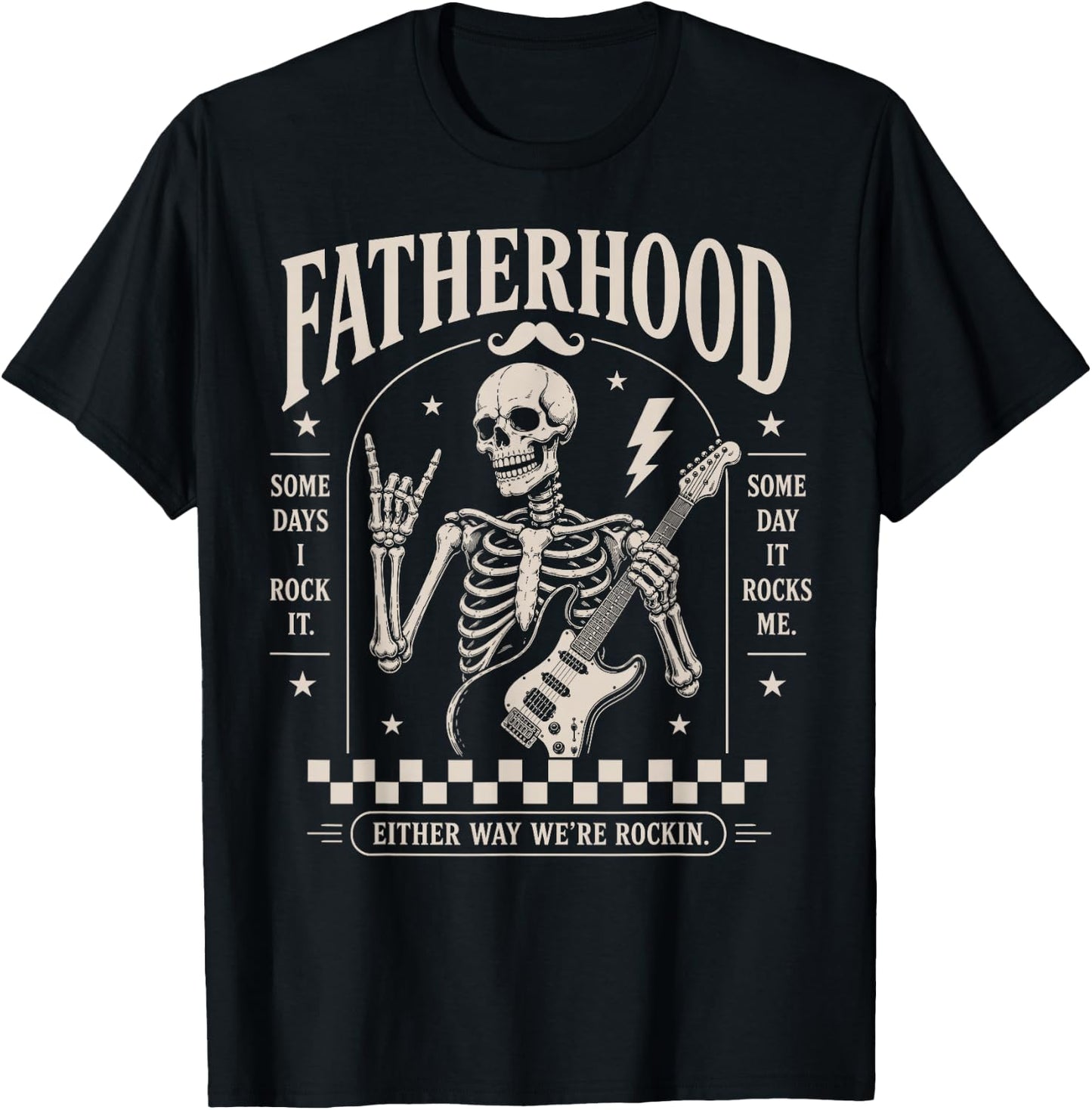 Fatherhood Skeleton Dad Playing Guitar Rock Men Fathers Day T-Shirt - T-Shirt | Black