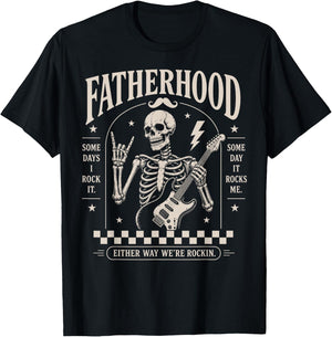 Fatherhood Skeleton Dad Playing Guitar Rock Men Fathers Day T-Shirt - T-Shirt | Black