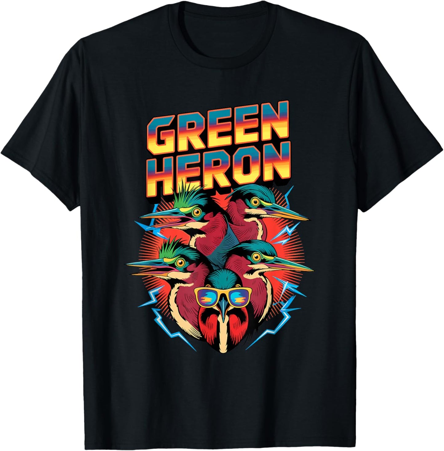90s Vintage Green Heron T-Shirt - T-Shirt | Black