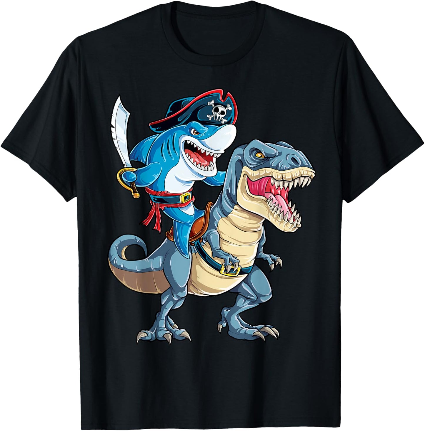 Shark Pirate Dinosaur T rex T Shirt Jawsome Boys Kids Men T-Shirt - T-Shirt | Black