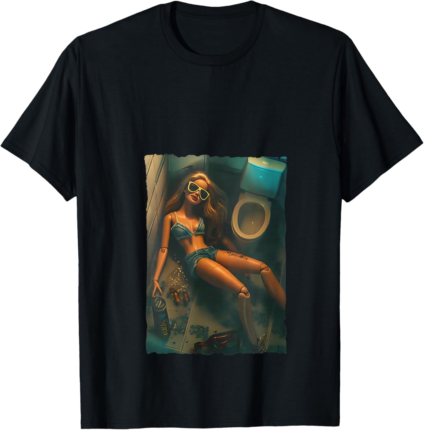 Women's Funny Disgusting Doll face Drinking Meme V-Neck T-Shirt - T-Shirt | Black