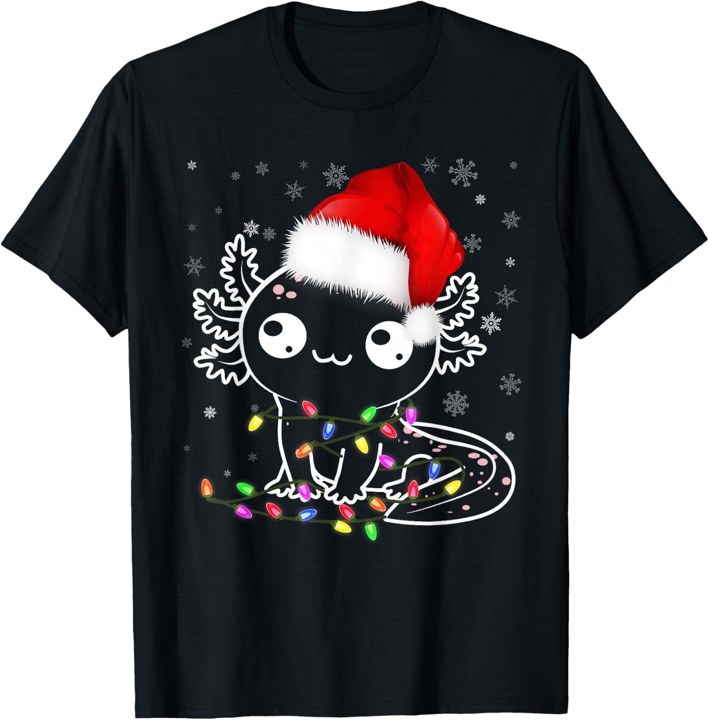 Axolotl Xmas Hat Santa Tree Cute Funny Christmas Pajama T-Shirt - T-Shirt | Black