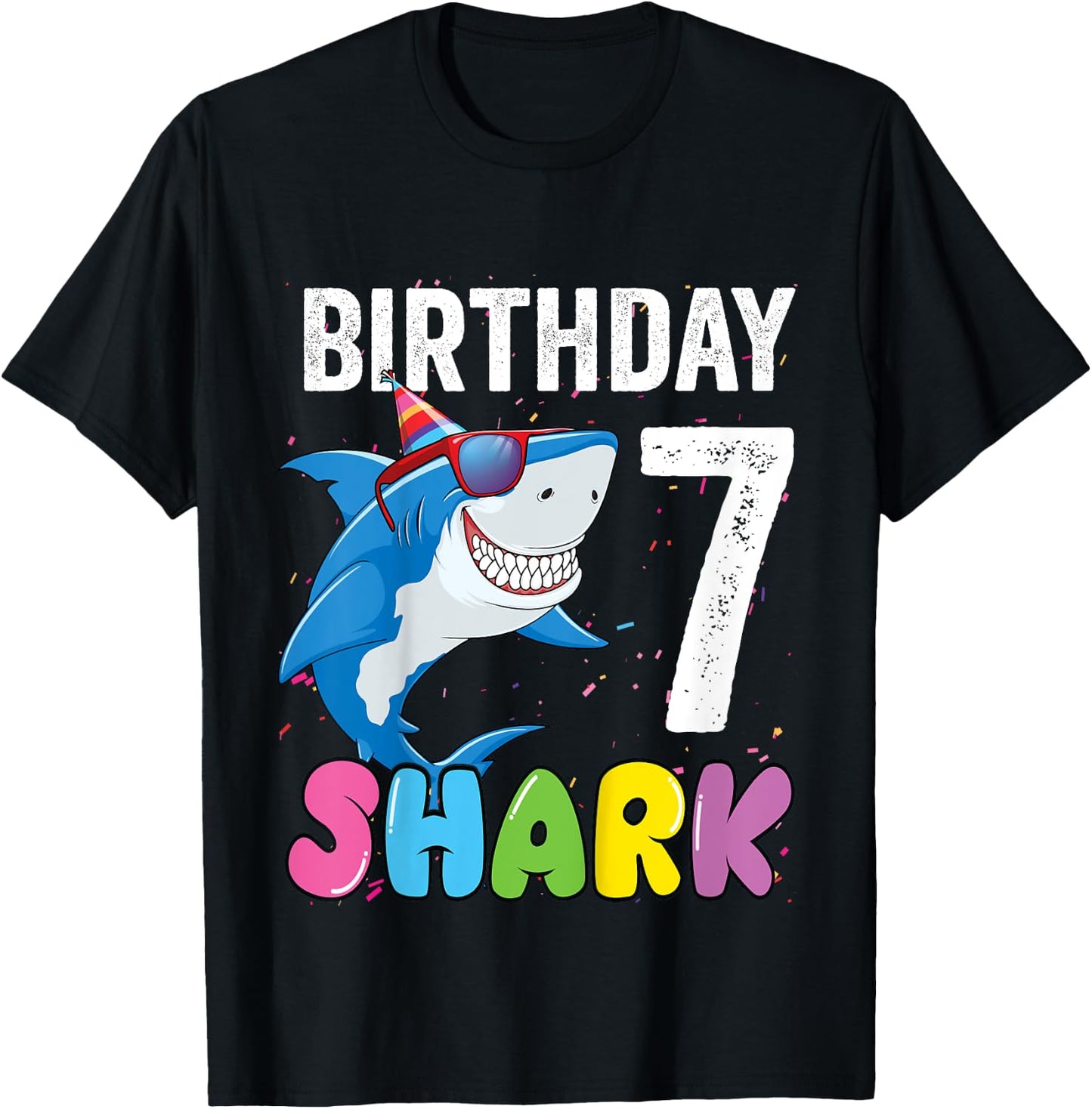 7th Birthday Shark Shirt JawSome Seven Year Old Kids T-Shirt - T-Shirt | Black