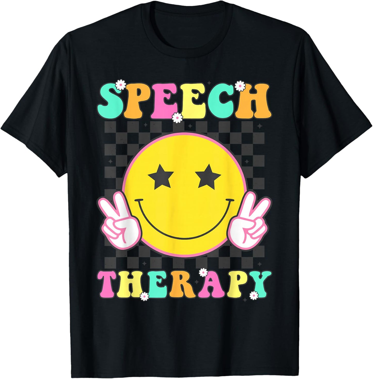 Speech Therapy Retro Smile Face SLP Teacher Speech Therapist T-Shirt - T-Shirt | Black