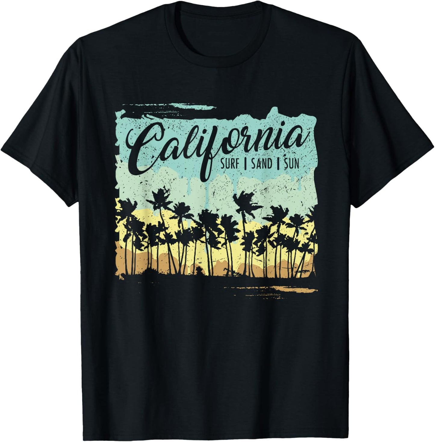 California - Surfing Beach Summer Vintage Retro Surf Gift T-Shirt - T-Shirt | Black
