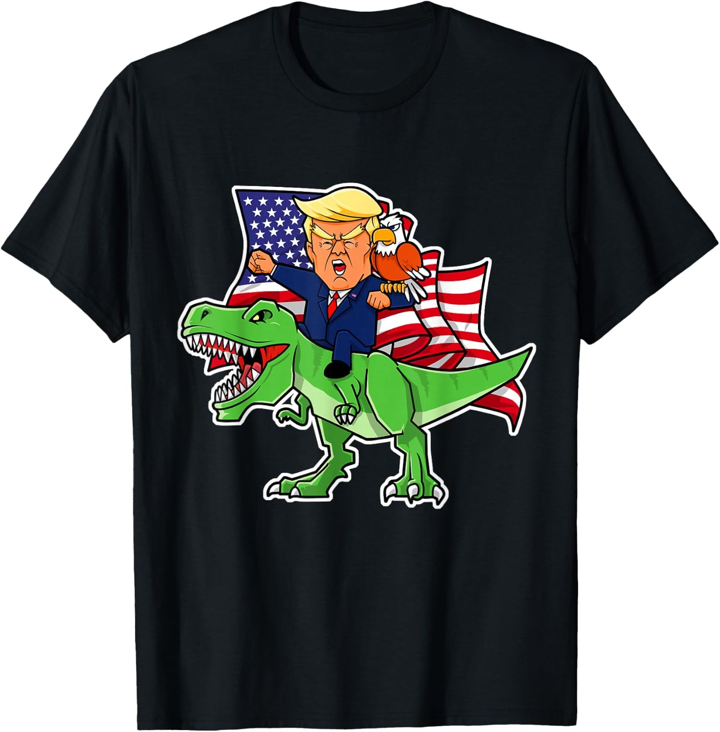 Trump Riding a Dinosaur TRex Funny Merica Patriotic July 4th T-Shirt - T-Shirt | Black