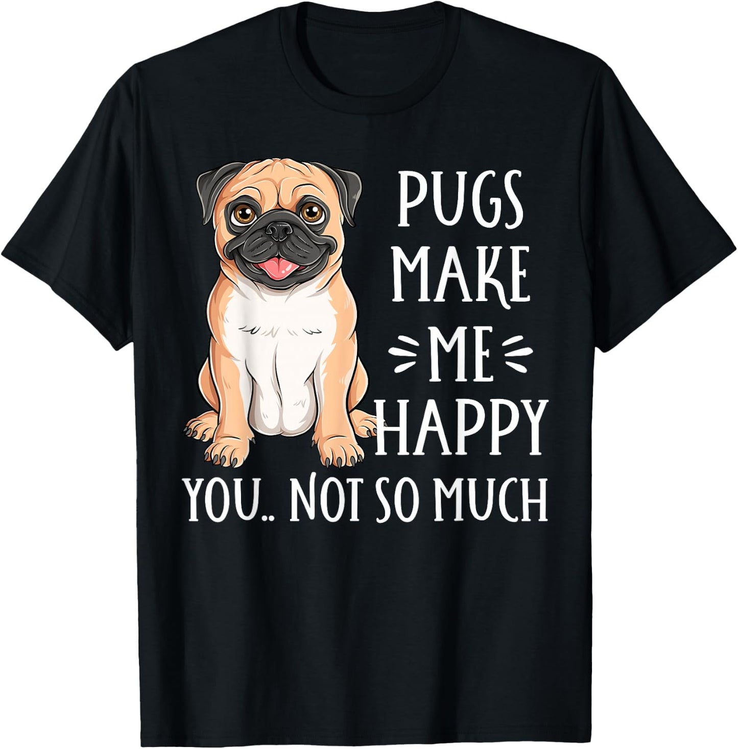 Adults Kids Funny Pug Puppy Dog Lover Black Cartoon Short Sleeve T-Shirt - T-Shirt | Black