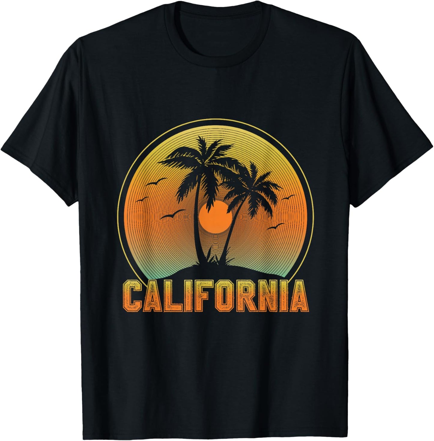 California Retro Vintage Beach Surf Summer Palm Trees T-Shirt - T-Shirt | Black
