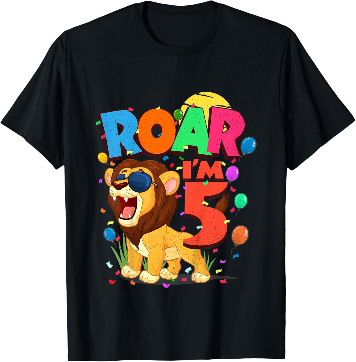 Kids 5th Birthday ROAR I'M 5 Year Old Shirt Boys Lion Safari Gift T-Shirt - T-Shirt | Black