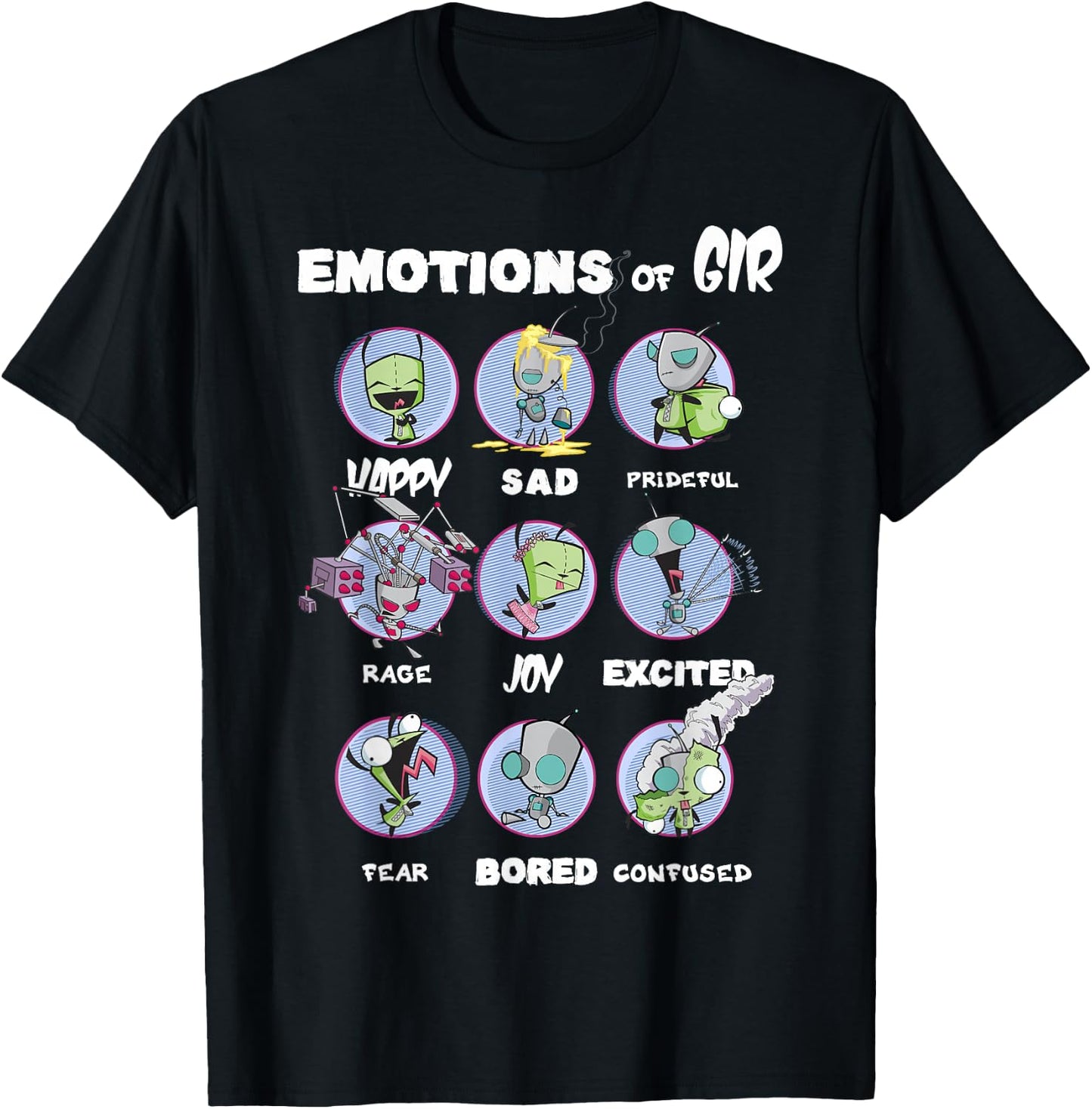 Nickelodeon Invader Zim The Many Emotions of Gir Small T-Shirt - T-Shirt | Black