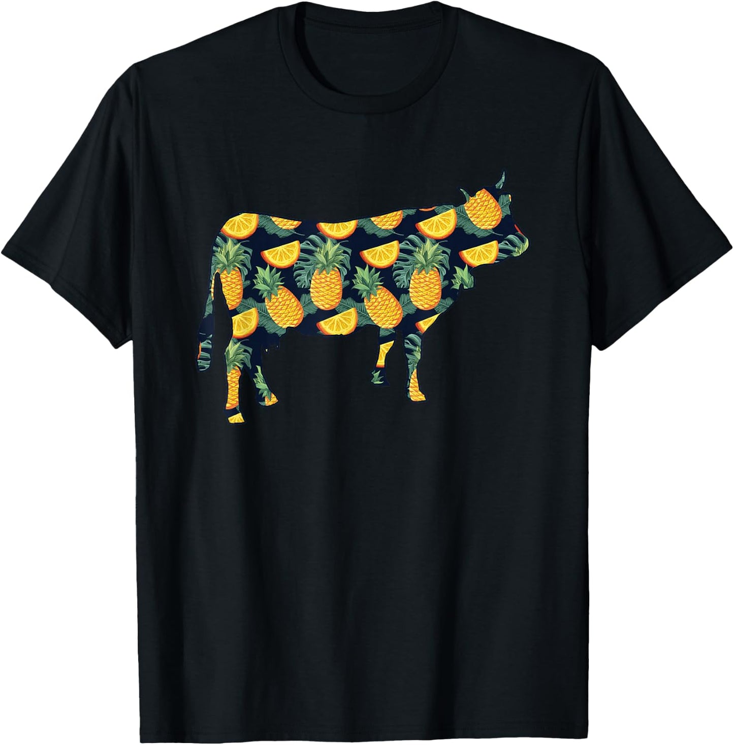 Pineapple Hawaiian Cow Women Men Print Heifer Farm Girl Gift T-Shirt - T-Shirt | Black
