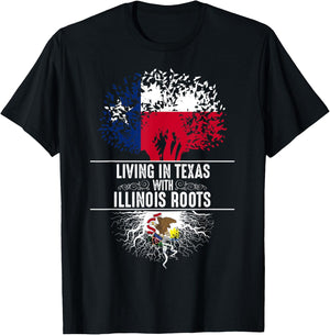 Texas Home Illinois Roots State Tree Flag Love Gift T-Shirt - T-Shirt | Black