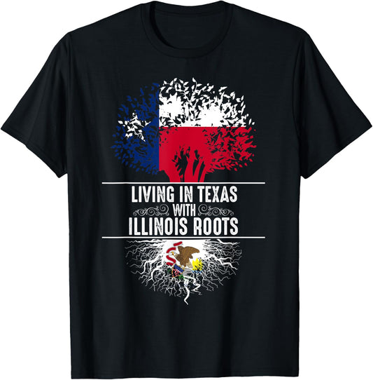Texas Home Illinois Roots State Tree Flag Love Gift T-Shirt - T-Shirt | Black