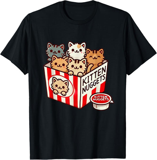 Kitten Nuggets Funny Cute Food Pun Cat Lover Chicken Nuggets Men Women Girls Kids T-Shirt - T-Shirt | Black