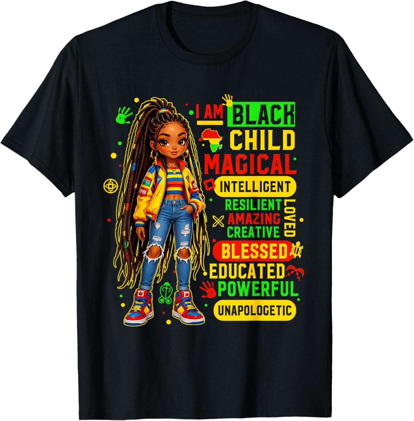 I Am Black Child African American History Month Girls Kids T-Shirt - T-Shirt | Black