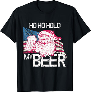 Christmas in July - Santa Ho Ho Hold My Beer - Funny Gift T-Shirt - T-Shirt | Black