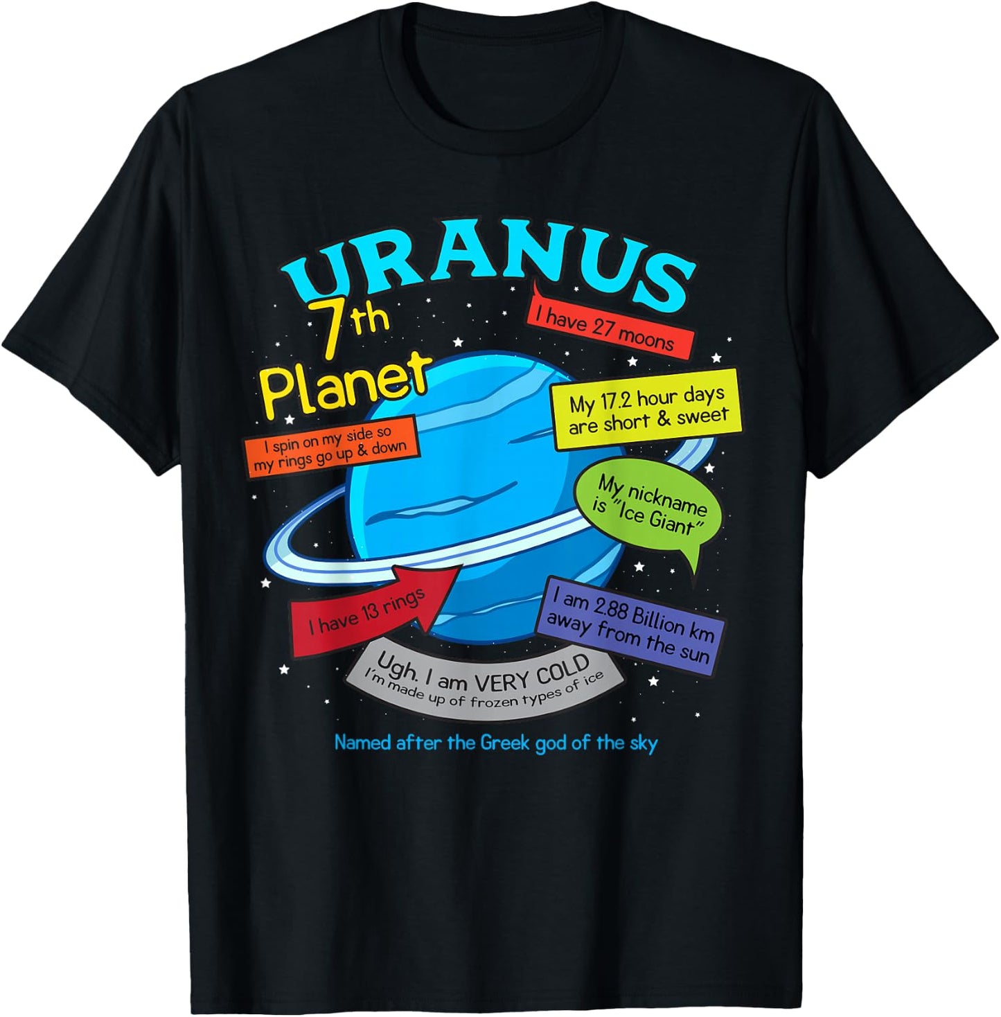 Teaching, learning, about space - Uranus, plan T-Shirt - T-Shirt | Black